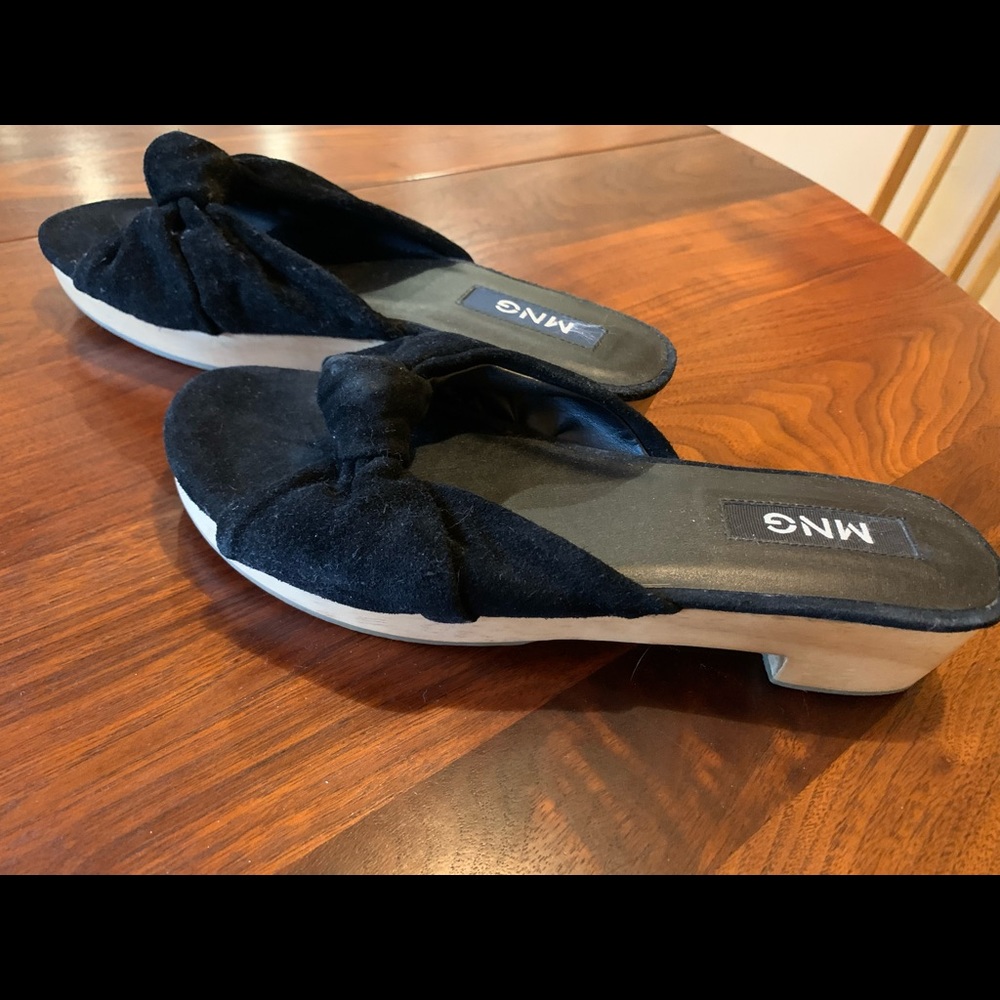 Mango black suede slide on clog sandals